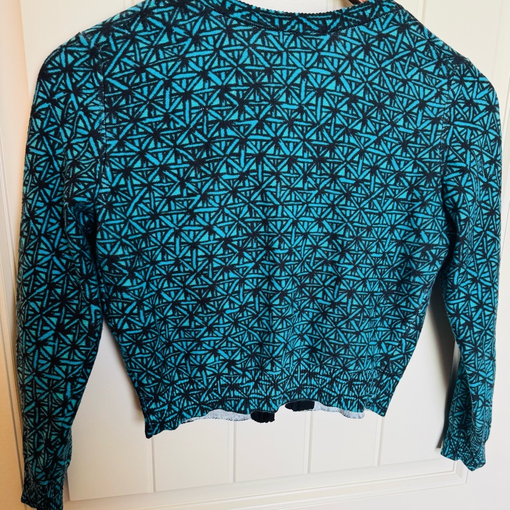 Tracy Reese Black and Teal Geometric cardigan sweater PS - Picture 3 of 3